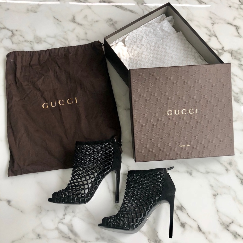Authentic Gucci cage booties with dust bag and box